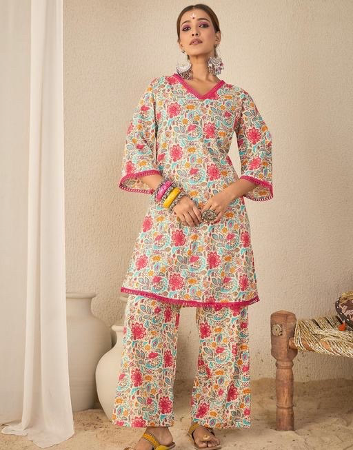 Women Multicolor Floral Printed Cotton Co-ord Set (M)