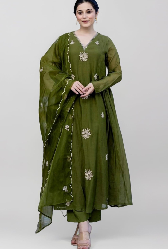 MissClassik Signature Women Embroidery Solid Anarkali Kurta and Pant Set with Dupatta (XS)
