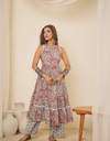 Woman Green Pink Printed Flared Kurta Set
