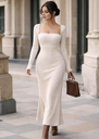 Square Neck Full Sleeves BODY-CON Dress